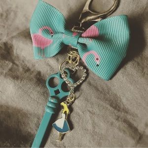 Alice in wonderland hand crafted keychain bow tie and key